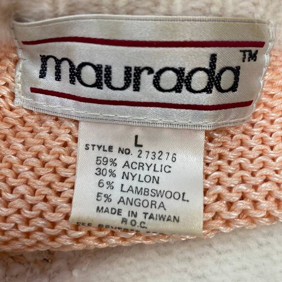 Vintage 80s Pearl Patchwork Sweater Crewneck Pullover Lambswool Angora Womens L - Picture 4 of 5